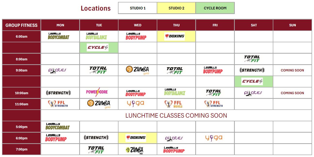 Rhodes Recreation Centre Group Fitness Timetable