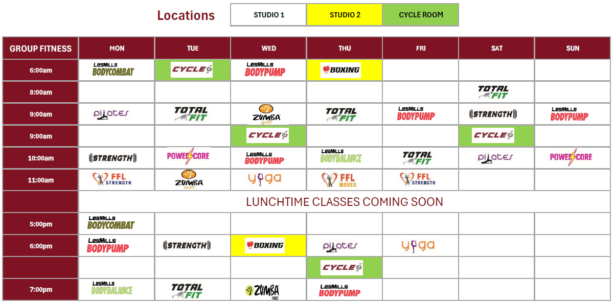 RRC Group Fitness Timetable updated