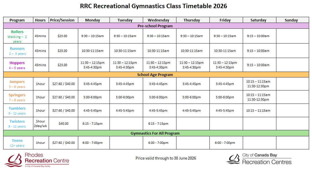 Gymnastics 2026 timetable