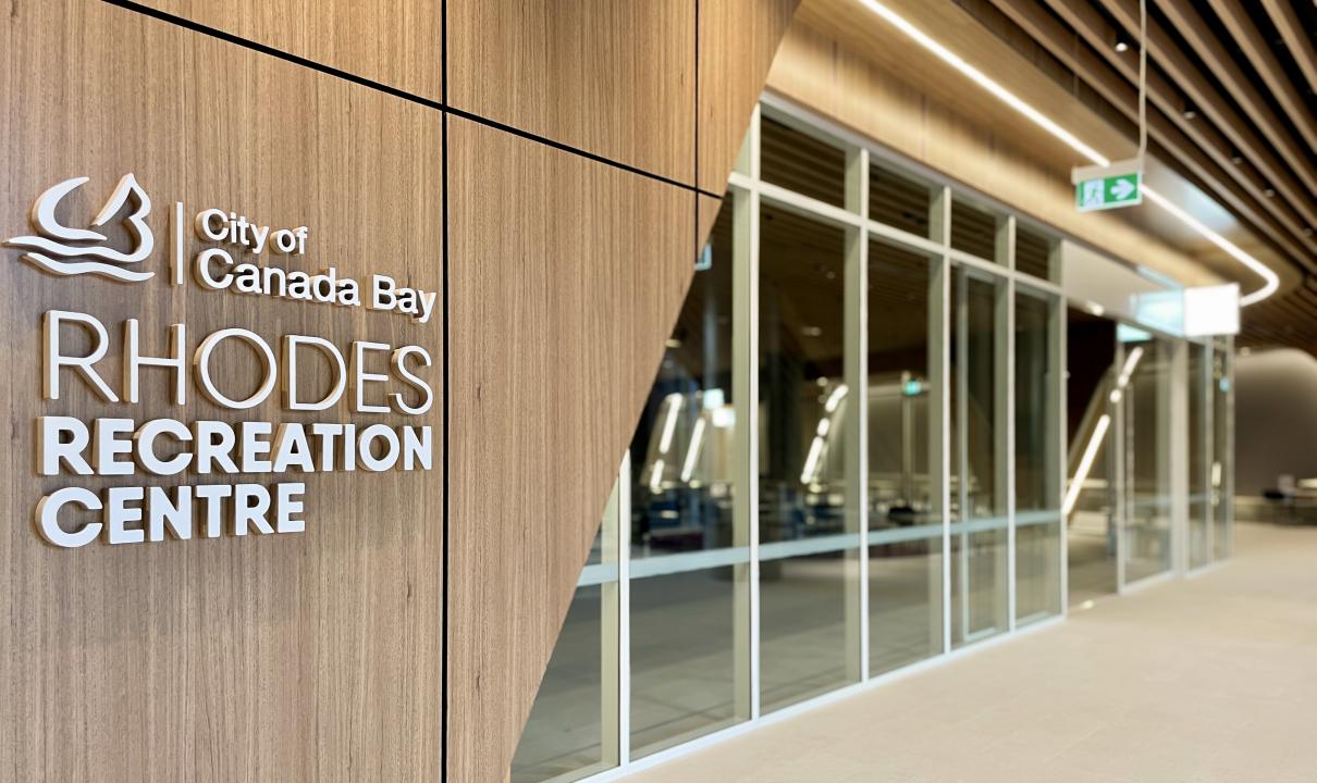 Image of Rhodes Recreation Centre sign